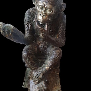 Darwin Thinker Monkey Art Object Original Antique Figurine Bronze Colour, Resin Sculpture Fine Art Collectible Gifts