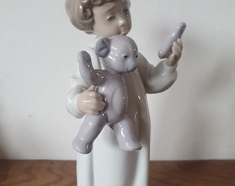 Nao Porcelain by Lladro Poor Teddy! Figurine Vintage Statue Excellent Condition, Porcelain Pottery Home Decor Gift, Mantle Sculpture For Her