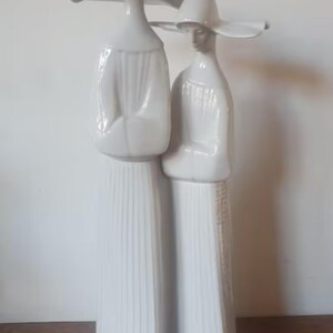 White Nuns Lladro Retired Type 385 Vintage Porcelain Decor Handmade Statue Historical Collection, Collectible Figurines Gift Antique Large