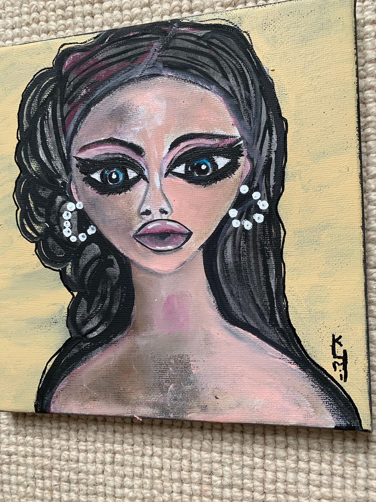 Big Eyes Girl Portrait Original Painting Modern Art Margaret Keane Copy