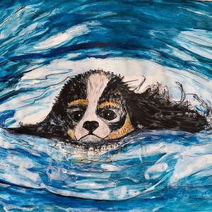 Unterwasser Tier Hund Gemälde für Wohnkultur, Haustier Portraits Wand Kunst Dekor, Artfinder Geschenkideen Original Art Prints erhältlich