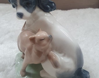 Lladro NAO Dog and Cat in Harmony Retiered,  Vintage Figurine Porcelain Animal Lovers, Children Room Collectible Figurine Retired Gifts Her