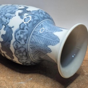 19th-century Chinese vase from the Qing dynasty, featuring a Kangxi mark Vintage Pottery Collectors Gift Blue Vase Home Decor Mantlepiece