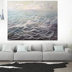 Painting Sea Landscape Art for Home Decor, Large Ocean Painting on Canvas as Wall Decor, Ocean Waves for Sea Lovers