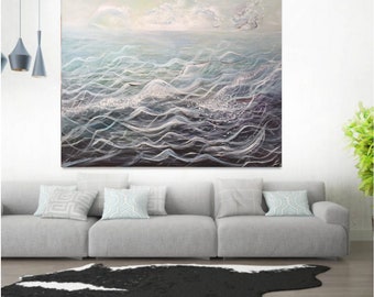 Zeelandschapskunst schilderen voor interieur, grote oceaanschildering op canvas als wanddecoratie, oceaangolven voor zeeliefhebbers