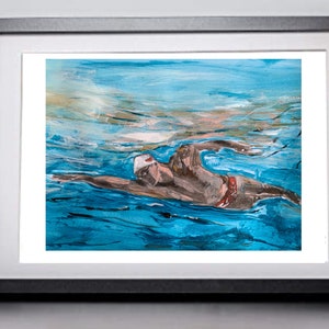 Original Artwork Underwater Swimmer Painting for Home Decor,  Wall Art Decor Swimming Print Gift Ideas Original Art Prints For Him, Birthday
