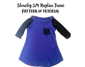 Slouchy Shirt Pattern and Tutorial - 3/4 Sleeve Shirt Fits Small & Medium - Longer Tunic, Pocket, Slim Fit Options - Instant Download