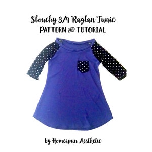 Slouchy Shirt Pattern and Tutorial 3/4 Sleeve Shirt Fits Small & Medium Longer Tunic, Pocket, Slim Fit Options Instant Download image 1