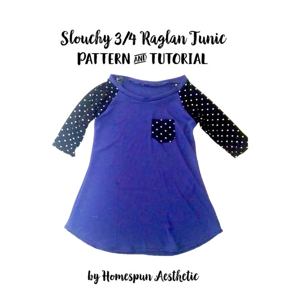 Slouchy Shirt Pattern and Tutorial - 3/4 Sleeve Shirt Fits Small & Medium - Longer Tunic, Pocket, Slim Fit Options - Instant Download