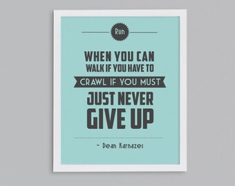 Retro Inspirational Quote - Never Give Up Typographic Print - Ultramarathon Running Motivation