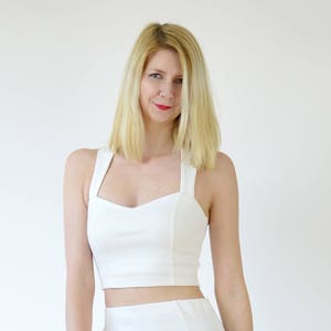 STRAPPY CROP TOP Womens Strappy Crop Top Bralette in White. White Summer Cropped Top, Cross Back Strap Top, Vintage Style Crop Top image 1