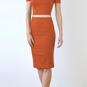 PENCIL SKIRT High Waisted Panelled Pencil Skirt in Burnt Orange. Jersey Pencil Skirt. Womens Fitted Midi Skirt. Knee Length Tube Skirt image 1