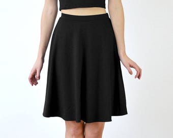 BLACK SKATER SKIRT Womens High Waist Skater Skirt Black Midi Skater Skirt Casual Stretch Jersey Flare Skirt Knee Length A line Black Skirt Etsy UK