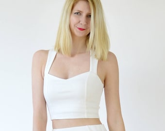 STRAPPY CROP TOP | Womens Strappy Crop Top Bralette in White. White Summer Cropped Top, Cross Back Strap Top, Vintage Style Crop Top