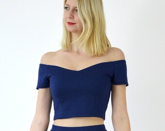 WEDDING CROP TOP | Off the Shoulder Wedding Crop Top in Navy. Bridesmaid Crop Top. Bridal Crop Top.