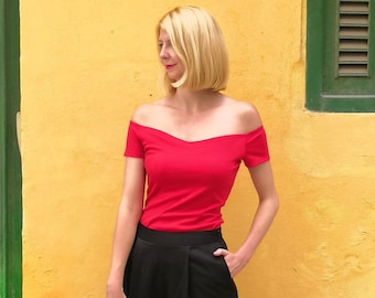 Womens red off the shoulder top hotsell