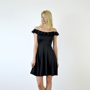 Black challis off shoulder and ruffle skirt 2-piece set on sale