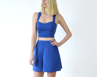 BEBE / Royal Blue Womens Summer Co Ords Jersey Set. Crop Top a juego y Culottes Skort Set. Beach Two Piece Mujer Casual Outfit