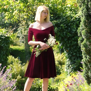 COCO | Burgundy Two Piece Wedding Dress. Velvet Bridesmaid Dress. Off Shoulder Dress. Red Velvet Dress. Wedding Guest Dress.Burgundy Wedding