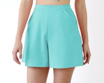 SHORT TAILLE HAUTE | Short évasé pour femme avec poches en vert menthe / bleu aqua. Culottes pin-up courtes A-Line. Jupe d’été Shorts/Skort