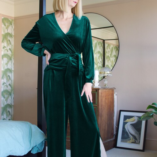 Green Velvet Pocket Wide Trousers Pants. - Etsy