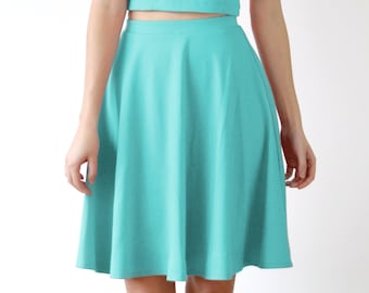 SKATER SKIRT | High Waisted Summer Skirt in Mint Green/Aqua Blue. Elastic Waist Midi Length Circle Skirt