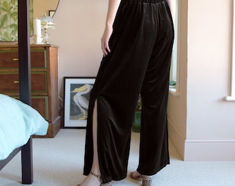 HEPBURN | Black Velvet Wide Leg Trousers. Velvet Yoga Pants. Elegant Velvet Lounge Pants. Luxury Loungewear