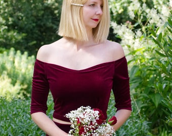 WEDDING CROP TOP | Velvet Off Shoulder Bridal Crop Top. Off the Shoulder Bridesmaid Top. Bridal Separates. Red Velvet Top. Burgundy Wedding