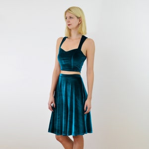 GRACE Stretch Turquoise Blue Velvet Womens 2 Piece Christmas Party Dress. Sweetheart Neck Going Out Dress in Velour image 2