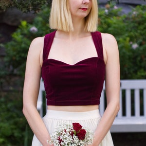 BRALET | Velvet Sweetheart Crop Top. Red Velvet Top. Bridesmaid Top. Velvet Bridal Separates Top. Burgundy Wedding