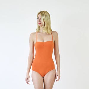 Una Vintage Style Strappy Jersey Orange Body Suit for Women. Fitted One Piece Leotard Top. Jersey Body Bandage Top for Festival Dress image 2