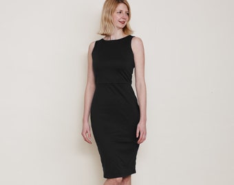 MARILYN | Evening Pencil Dress Black. Black Pencil Dress. Black Cocktail Dress. Bandage Bodycon Dress. Scoop Neck Dress. Fitted Pencil Dress