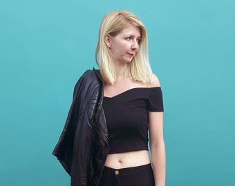 GREASE | Off Shoulder Black Top for Sandy Halloween Costume. Sandy from Grease Womens Halloween Outfit Ideas. Sandy Grease Black Top