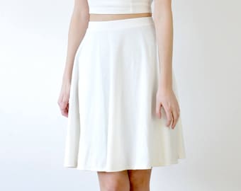 SKATER SKIRT |  White Midi Length Skater Skirt. Womens High Waist Circle Skirt. Knee Length Skirt. Elastic Waist Skirt. White Summer Skirt