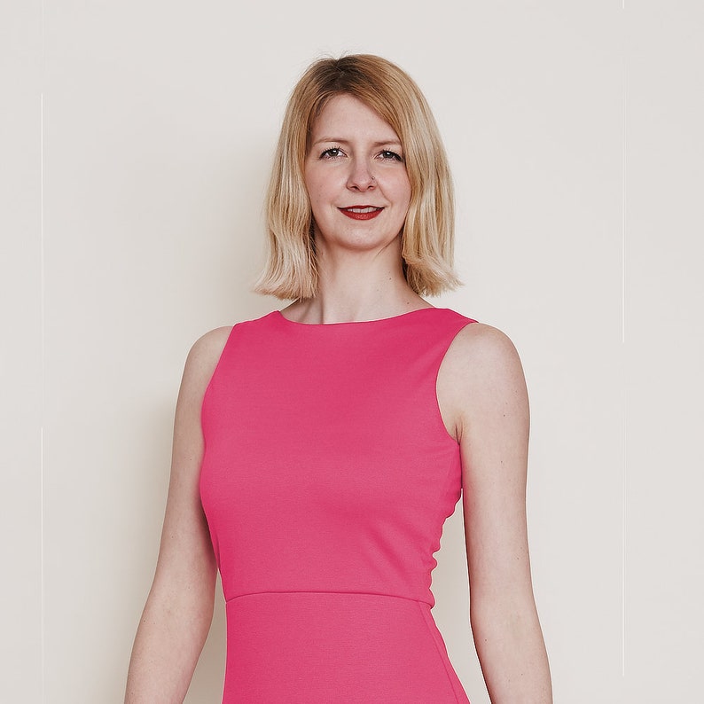 MARILYN  Hot Pink Sleeveless Scoop Neck Dress. Pink Pencil image 3