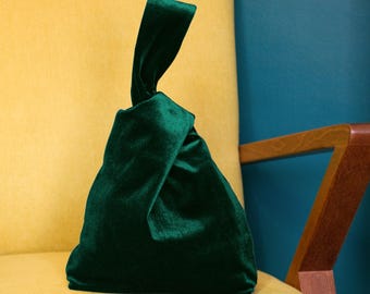 Emerald Green Velvet Clutch Bag – Special Occasion Soft Knot Wristlet Pouch for Weddings and Party Season Style