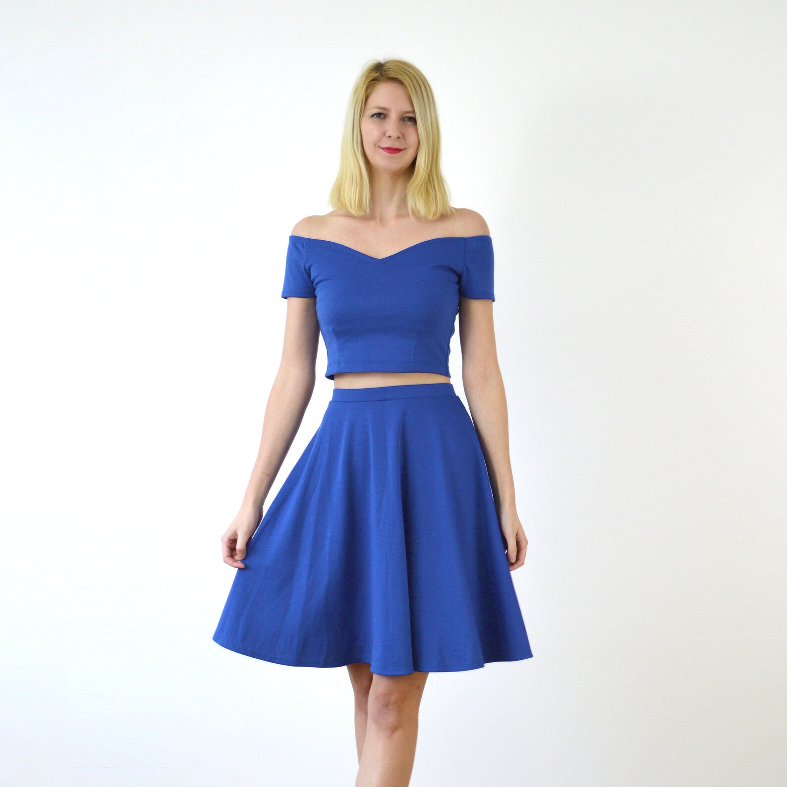 COCO Twopiece Crop Top & Skater Skirt Coord Set in Royal Etsy UK