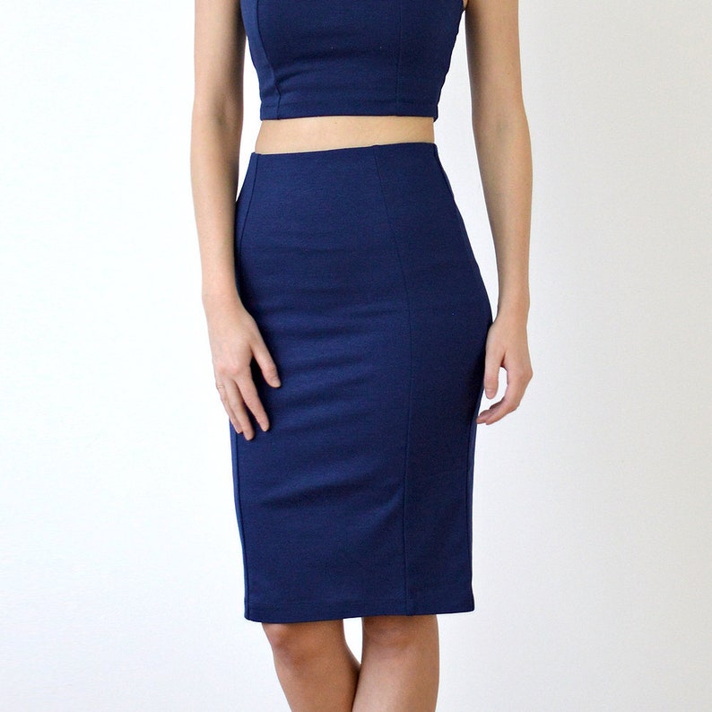 Wedding Bride Bridesmaid High Waist Panelled Navy Pencil Etsy