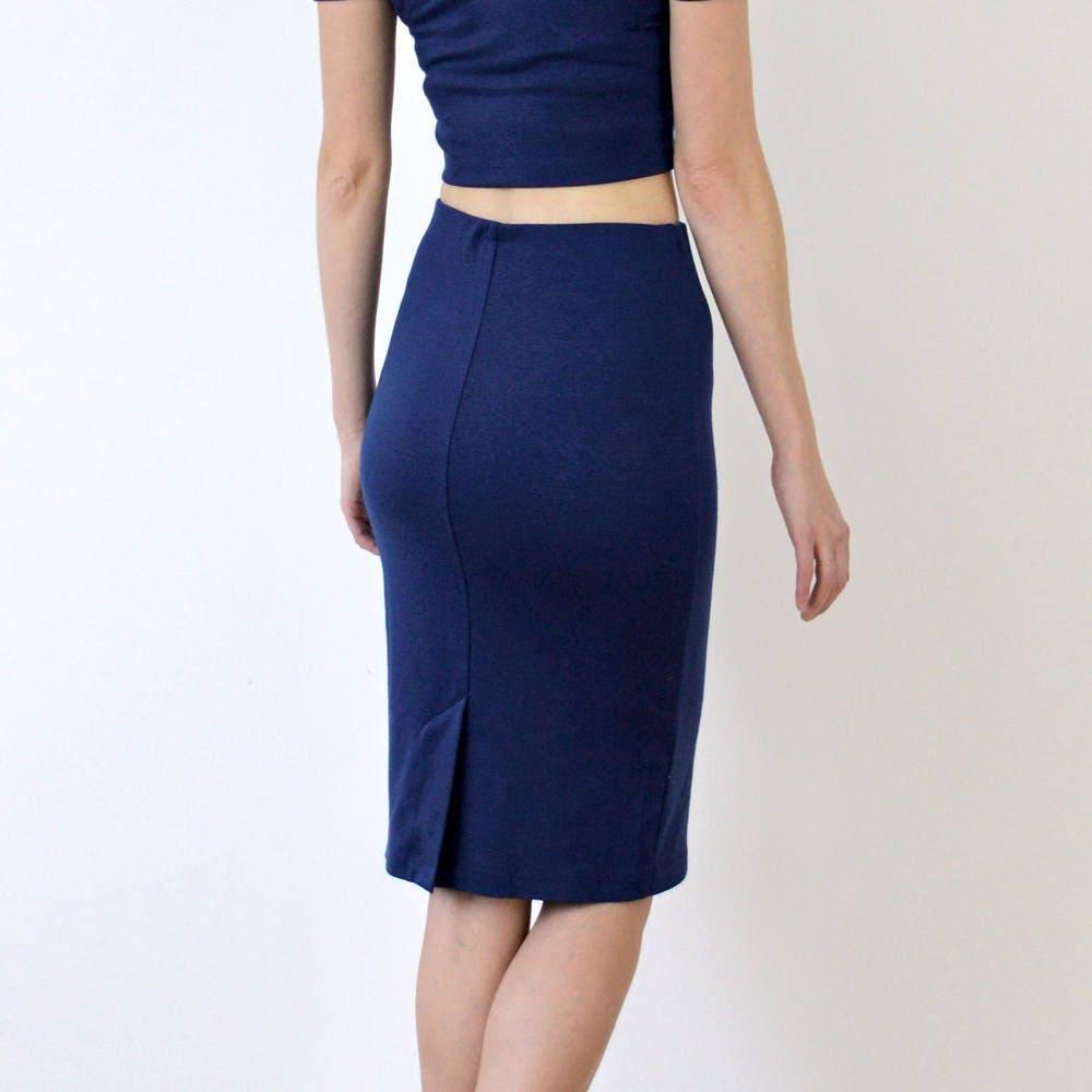 AUDREY | Womens Pencil Skirt With Matching Crop Top in Navy Blue. Two Piece  Set With off Shoulder Top and High Waist Midi Skirt - Etsy, image size:1000x1000