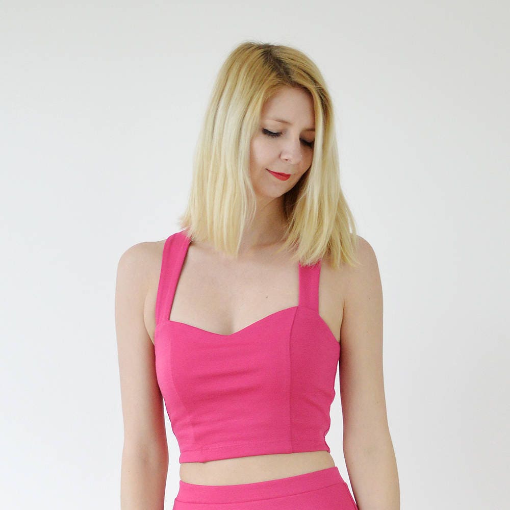 STRAPPY CROP TOP Womens Summer Crop Top Bralet in Hot Pink. Strappy Fitted  Jersey Top With Cross Back Straps. Stretch Jersey Crop Top 