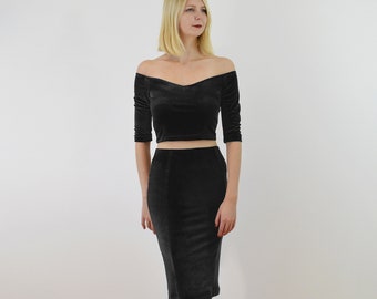 black velvet off the shoulder top
