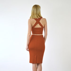 PENCIL SKIRT High Waisted Panelled Pencil Skirt in Burnt Orange. Jersey Pencil Skirt. Womens Fitted Midi Skirt. Knee Length Tube Skirt image 8