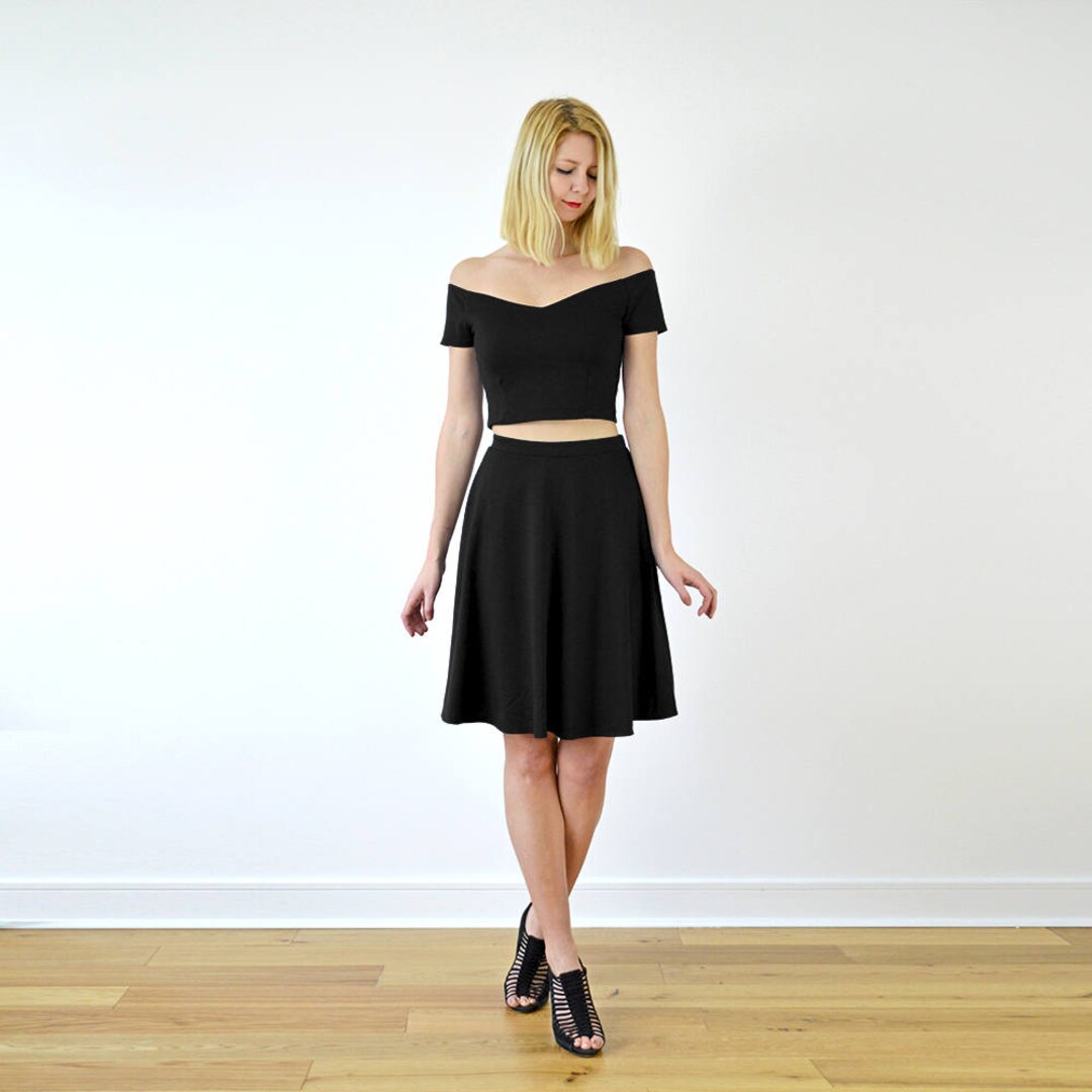 COCO Twopiece Crop Top & Skater Skirt Coord Set in Black. Etsy