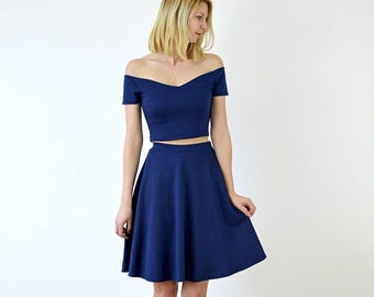 COCO | Elegant Two Piece Dress Crop Top and Skater Skirt Set in ...