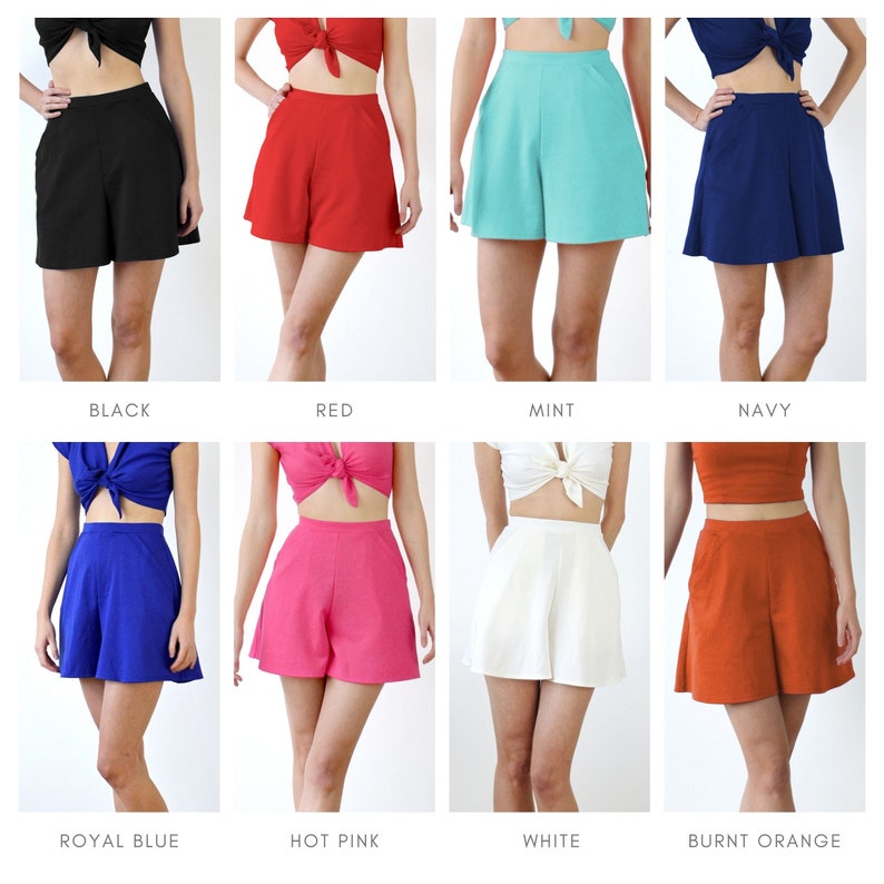 HIGH WAIST SHORTS Beach Style High Waisted Short Culottes in Royal Blue. Vintage Flared Shorts. A-Line Skirt Shorts. Summer Beach Shorts image 9