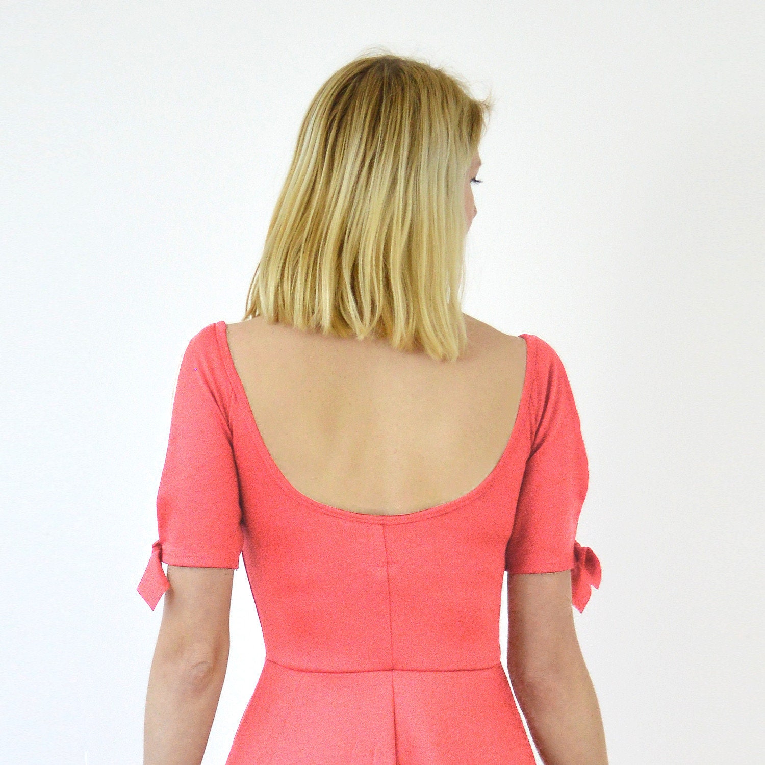 coral pink skater dress Coral Skater Dress - Chiffon Mini Dress - Cutout Skater Dress