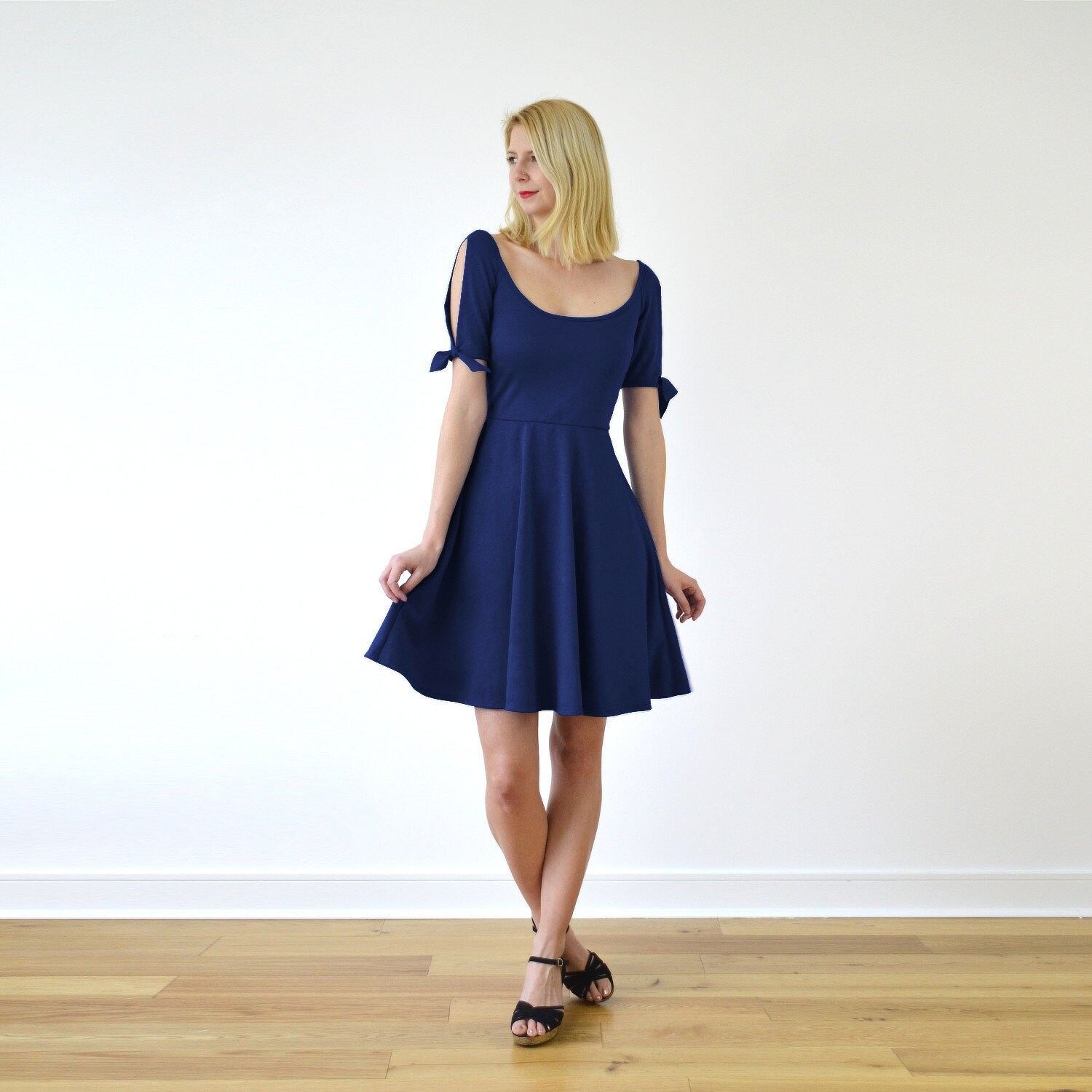 NANETTE Navy Summer Skater Skirt Dress 