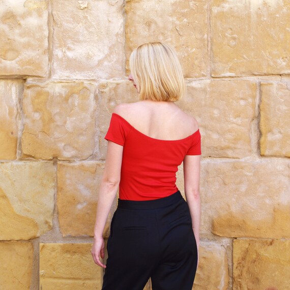 Womens red off the shoulder top new arrivals