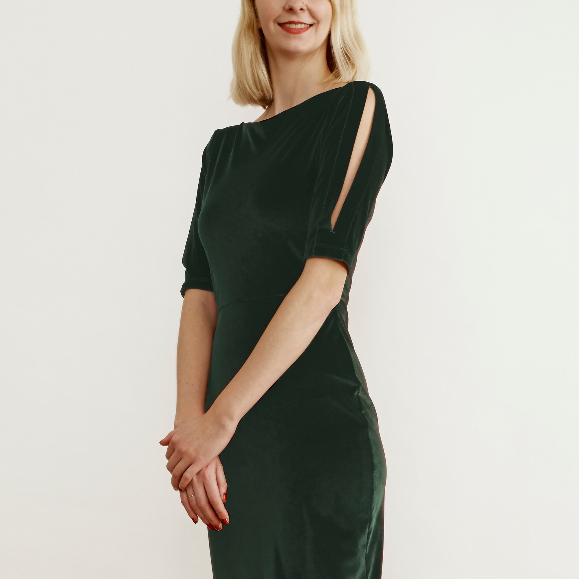 LOMBARD | Handmade Khaki Green Velvet Party Dress. Long Midi Length  Cocktail Dress With Split Sleeves. Vintage Style Velvet Evening Dress -  Etsy UK