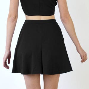 HIGH WAIST SHORTS Women's High Waisted Short Culottes with Side Pockets in Black. Summer Pull-On Flared Shorts. Black Jersey Skirt Shorts image 3